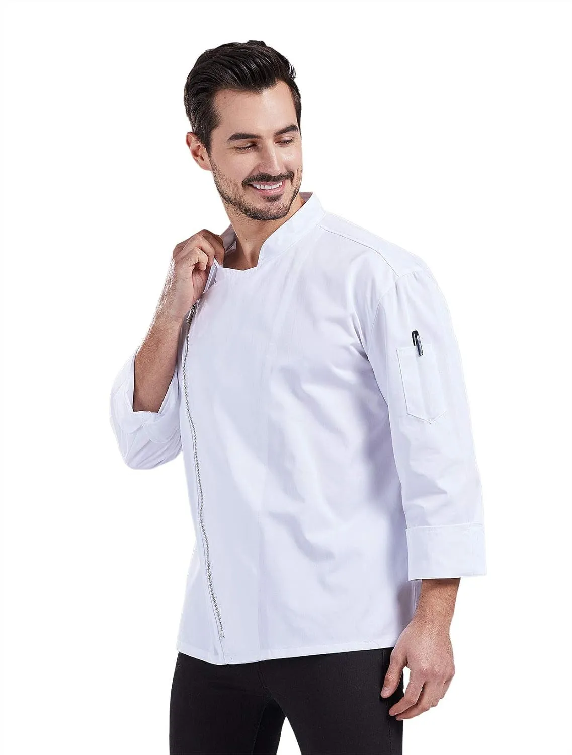 Unisex Chef Coat Men'S Long Sleeve Chef Jacket Restaurant Kitchen Cooking Zipper Chef Uniform CFM0058