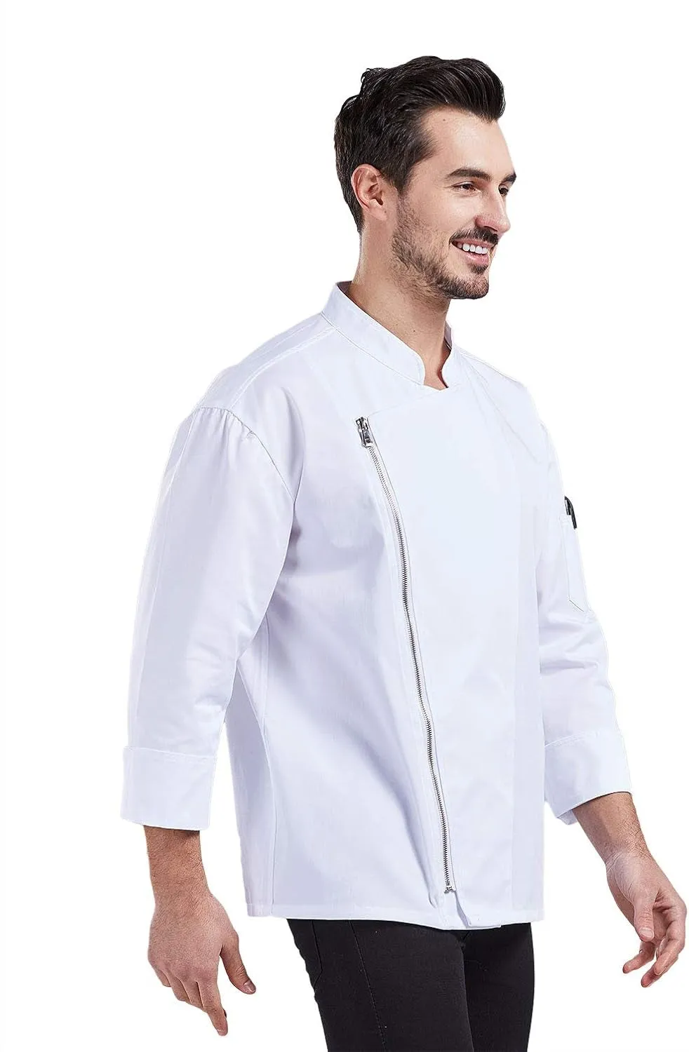 Unisex Chef Coat Men'S Long Sleeve Chef Jacket Restaurant Kitchen Cooking Zipper Chef Uniform CFM0058