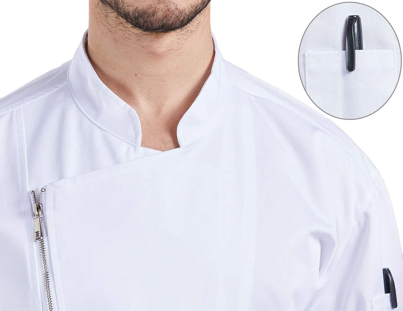 Unisex Chef Coat Men'S Long Sleeve Chef Jacket Restaurant Kitchen Cooking Zipper Chef Uniform CFM0058