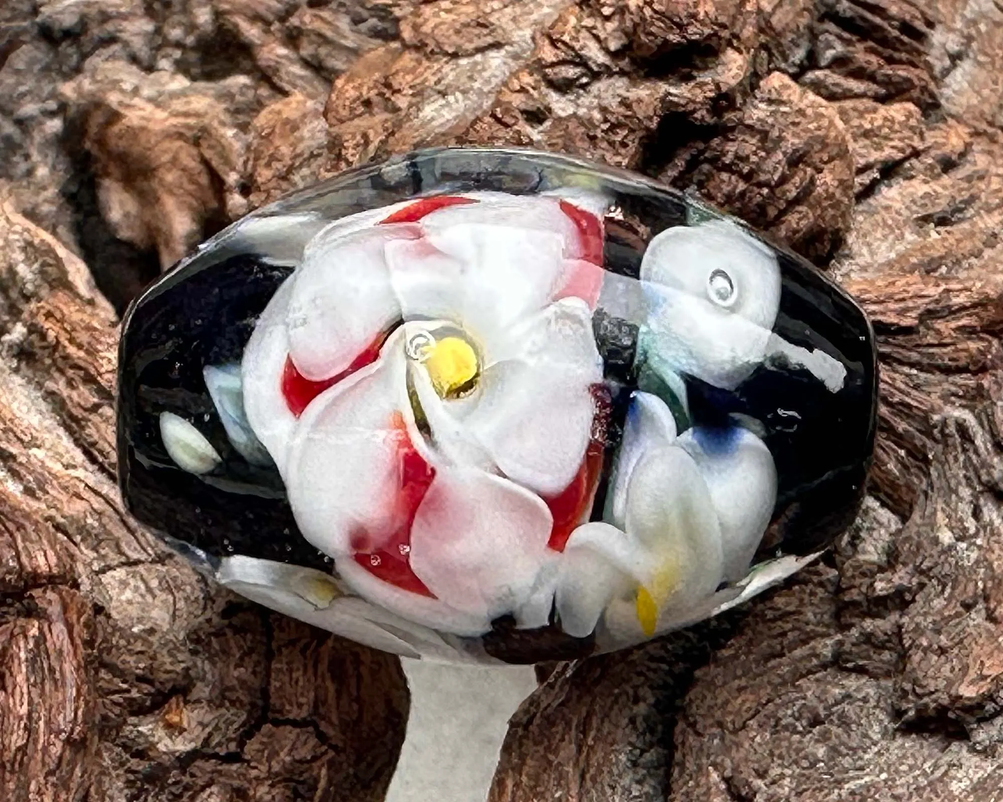 White & Red Floral Lampwork Focal Bead SRA