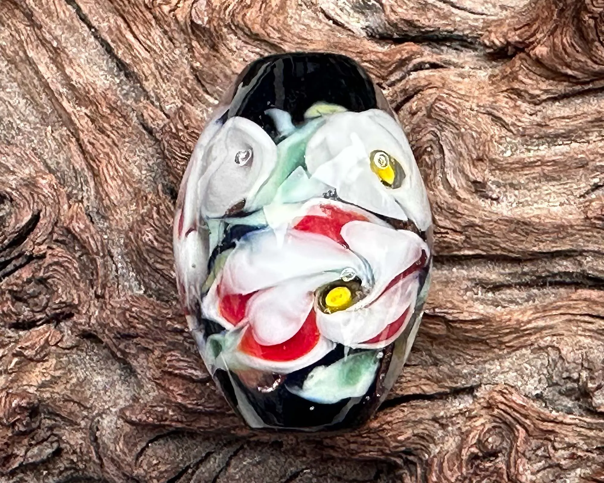 White & Red Floral Lampwork Focal Bead SRA