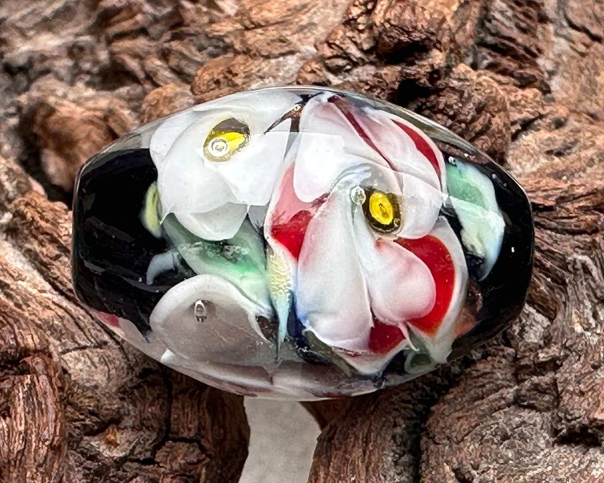 White & Red Floral Lampwork Focal Bead SRA