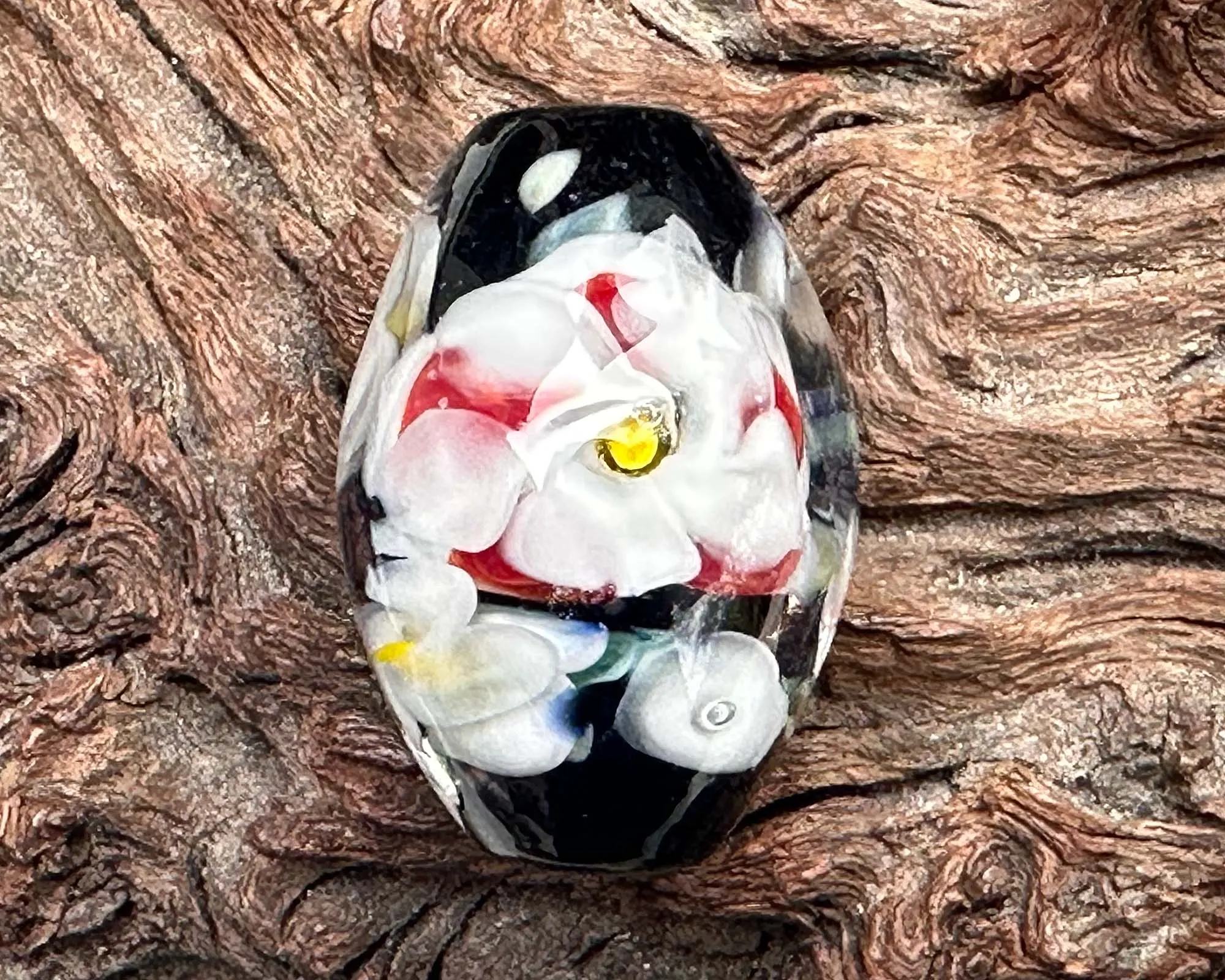 White & Red Floral Lampwork Focal Bead SRA